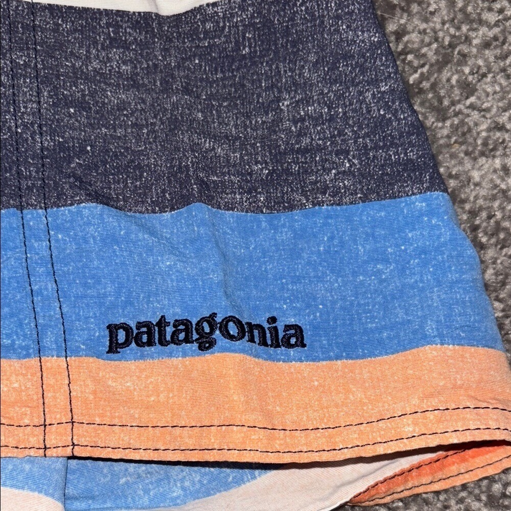 Patagonia Boys Striped Board Shorts Swim Trunks Orange Blue Size 10 - Picture 2 of 8
